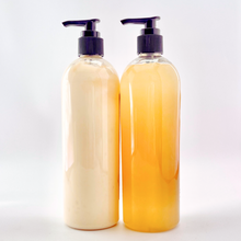 Load image into Gallery viewer, Detangling Conditioner and Hydrating Cleansing Shampoo Combo. 16 fluid ounces each. Comes with easy pump application. Step 1 and 2 in multi-step curly wash and go system. All ingredients are all-natural. 
